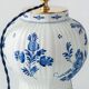 Royal Delft blue ceramic lamp, 1971, new pistachio silk shade.
