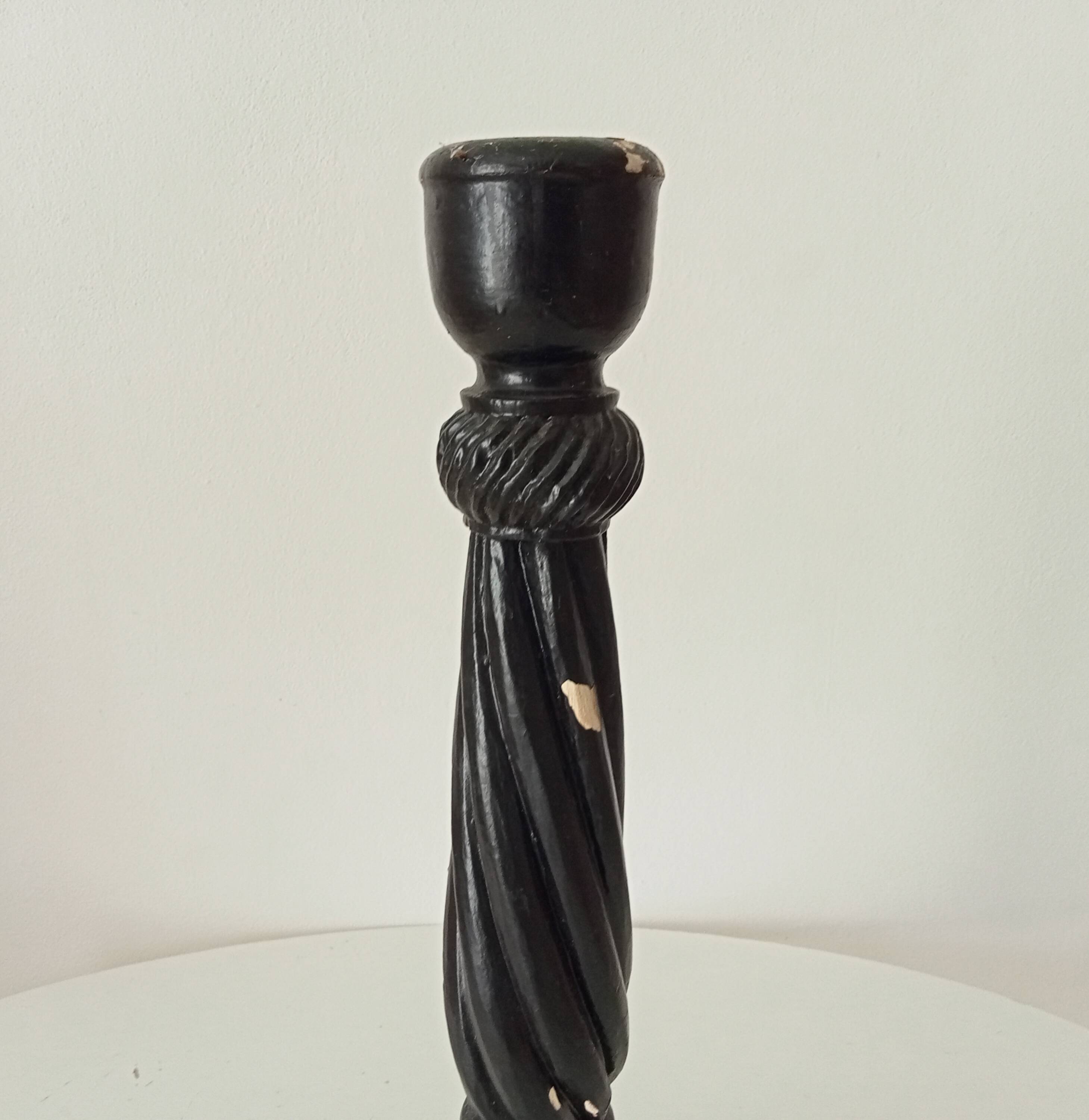 Large antique carved wooden candlestick