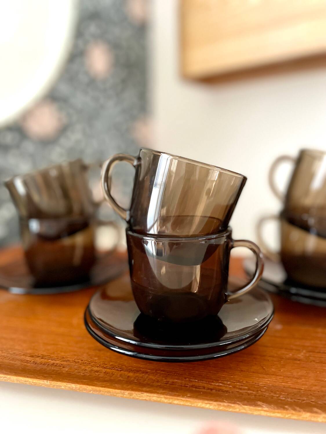 Set of 6 Vereco vintage 70 smoked glass cups