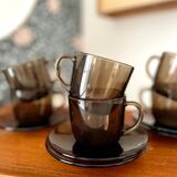 Set of 6 Vereco vintage 70 smoked glass cups