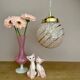 Vintage art deco globe pendant light in pink and gold Clichy glass