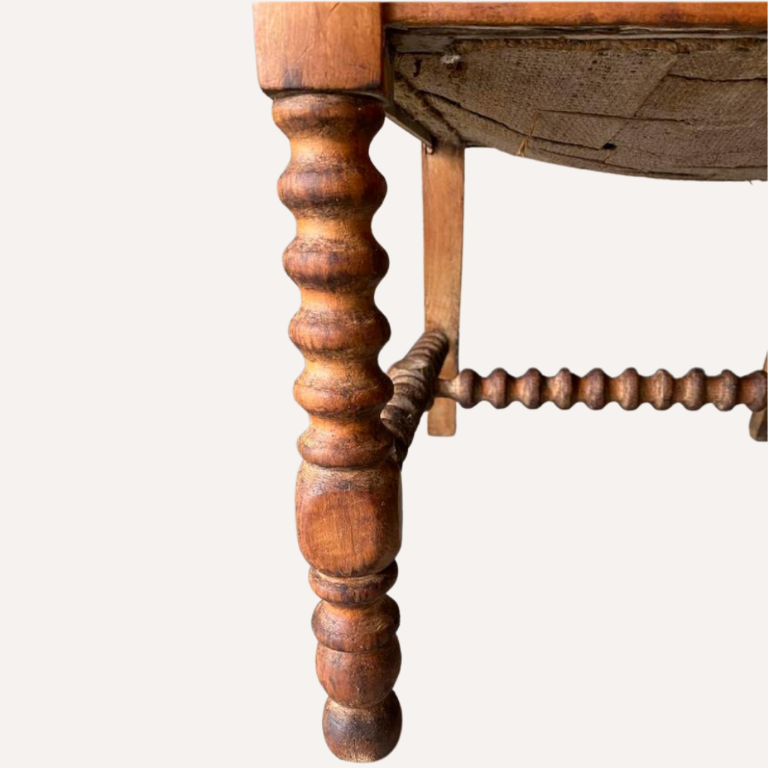 French bobbin chair with leather seat, ca 1850-1860