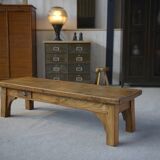 Solid elm coffee table with 2 small drawers, 1950s
