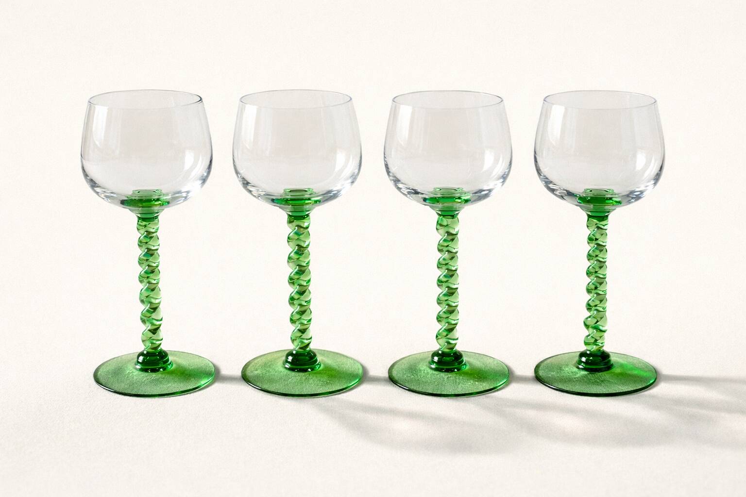 Twisted stem white wine glasses from Alsace