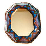 Octagonal mirror in glazed ceramic by Dequeker, 1970s