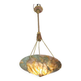 Extra Large Antique Art Decò Liberty Alabaster Chandelier, 1940s