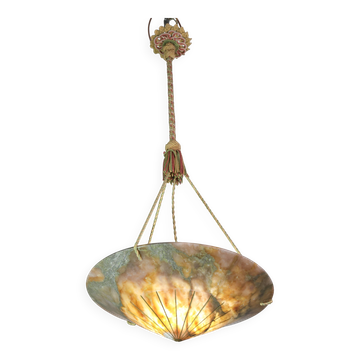 Extra Large Antique Art Decò Liberty Alabaster Chandelier, 1940s