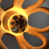 Suspension in the shape of a flower made of handcrafted ceramic, raw red stoneware mid-century.