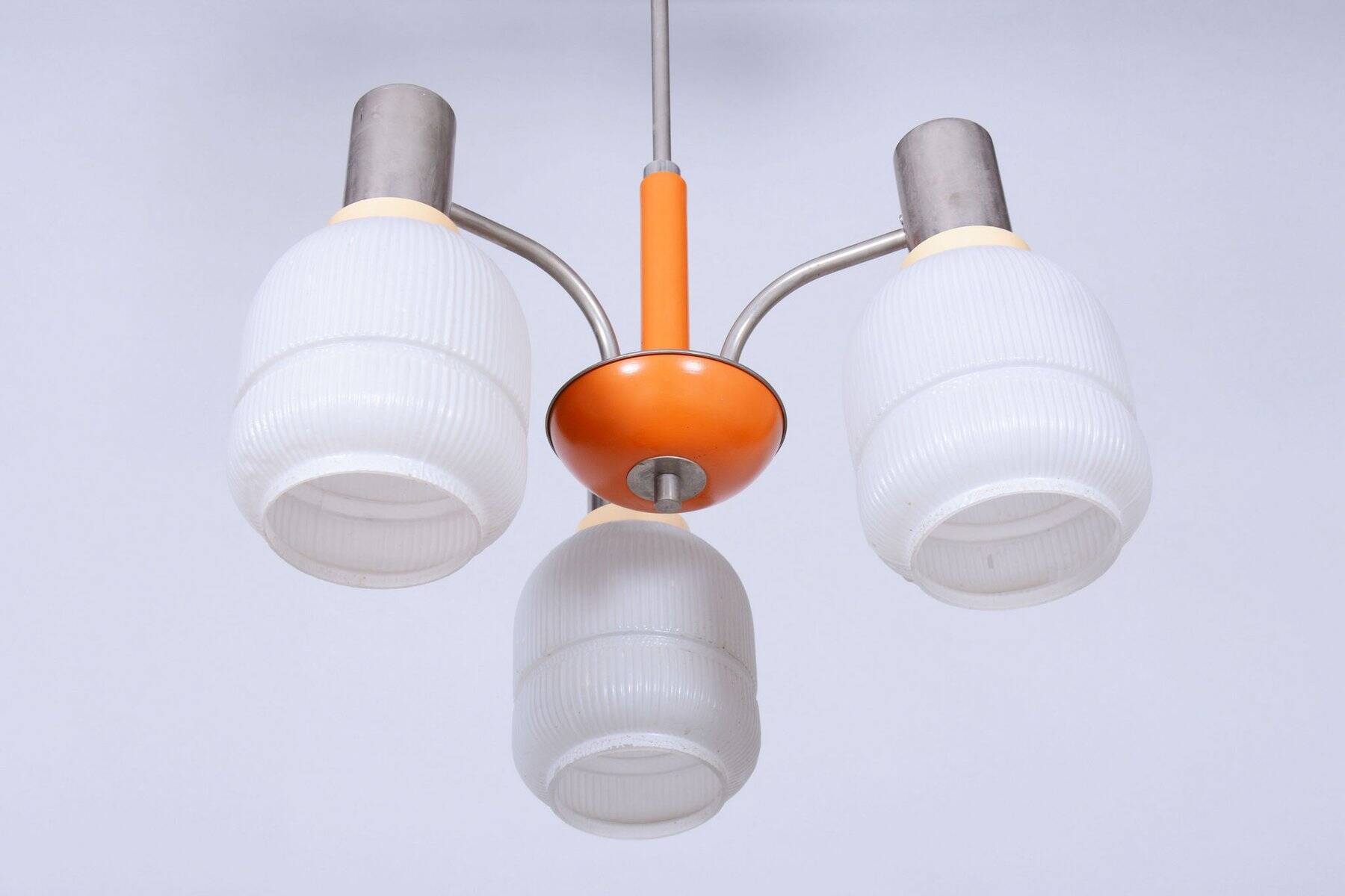 Mid-Century Chandelier in Chromed Steel and Glass from Drukov, Czech, 1970s