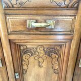 Art Deco black marble sideboard and vintage beveled mirror