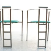 Pair of Memphis style Belgo Chrom chairs, steel and green velvet, 1980s