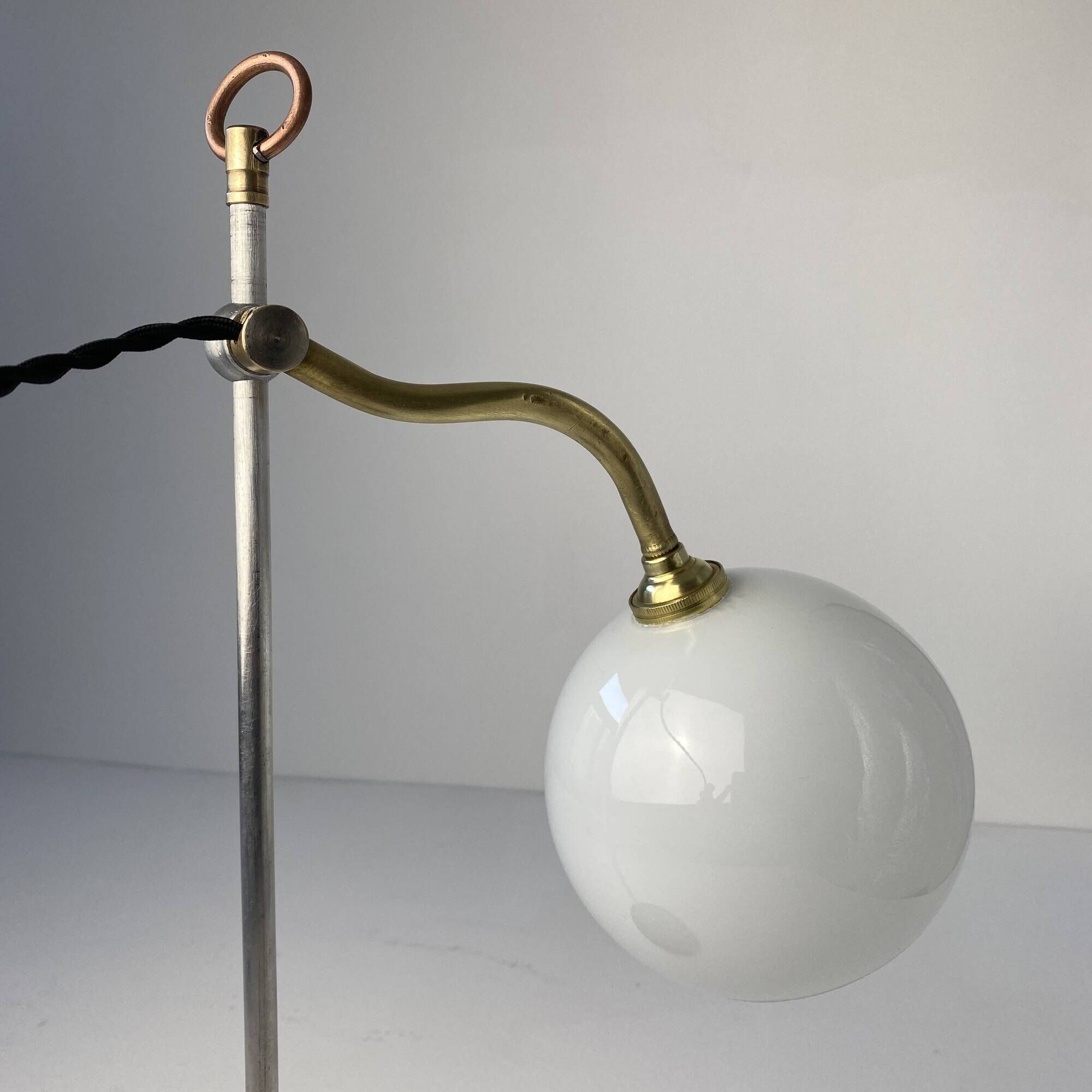Vintage up and down lamp in opaline, brass and metal