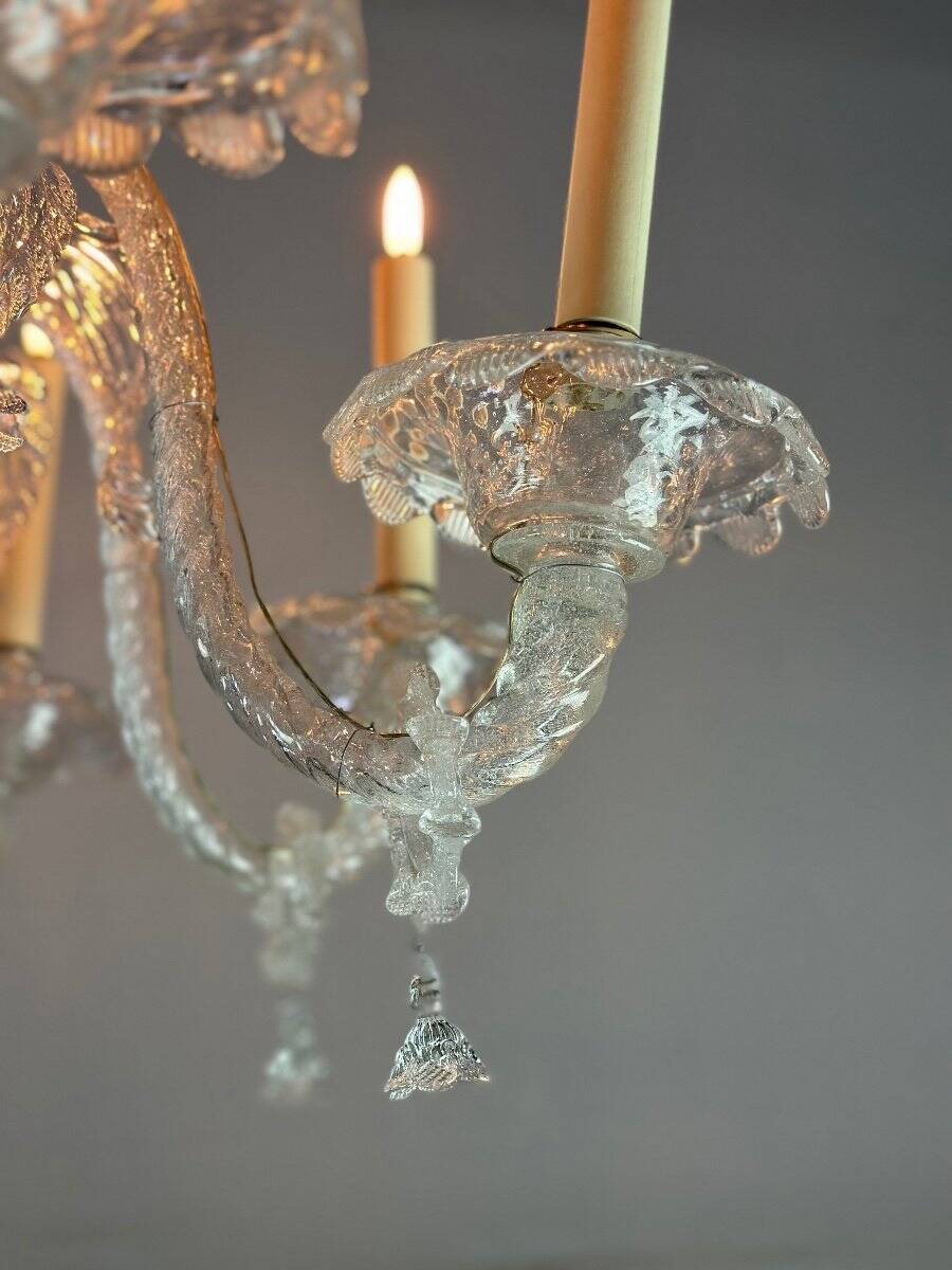 Colorless murano glass chandelier 8 arms of light circa 1890