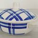Soupière Légumier Ancien Porcelaine Opaque Badonviller Décor Carreaux Bleus Vintage