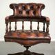 English cowhide Chesterfield swivel and tilt button seat office chair