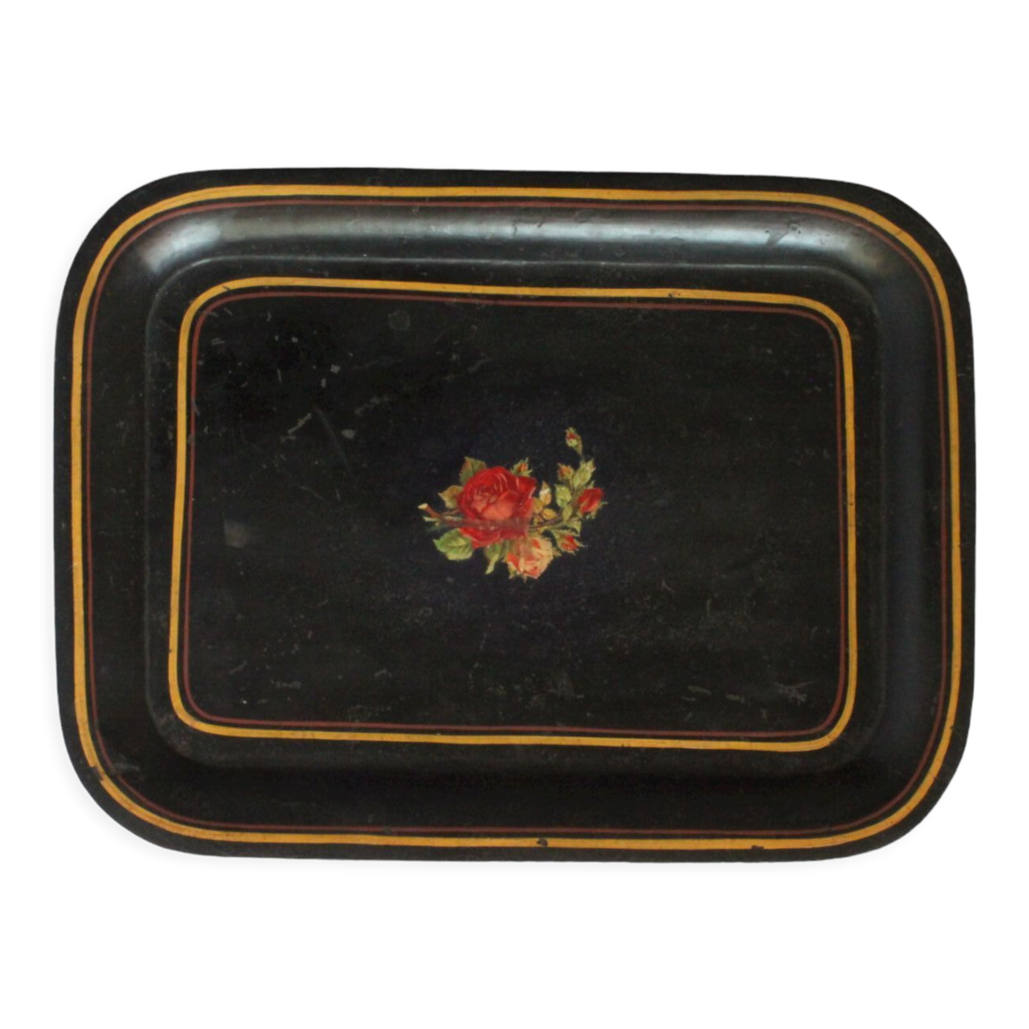 Black toleware painted metal serving tray 19th century