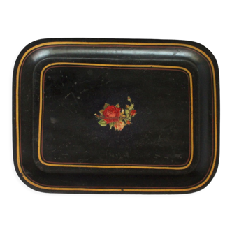 Black toleware painted metal serving tray 19th century