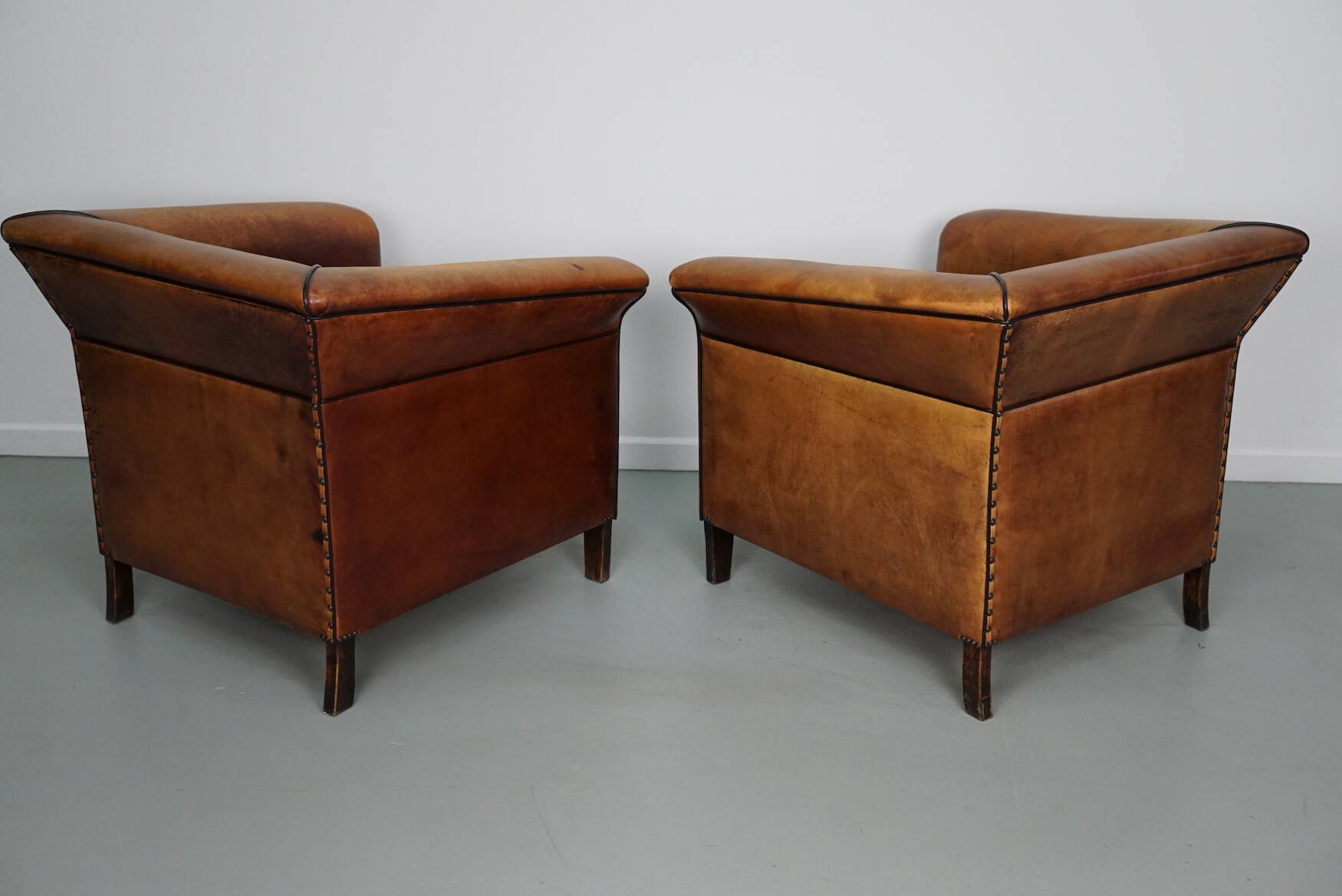 Vintage Dutch Club Chair in Cognac Leather, Set of 2