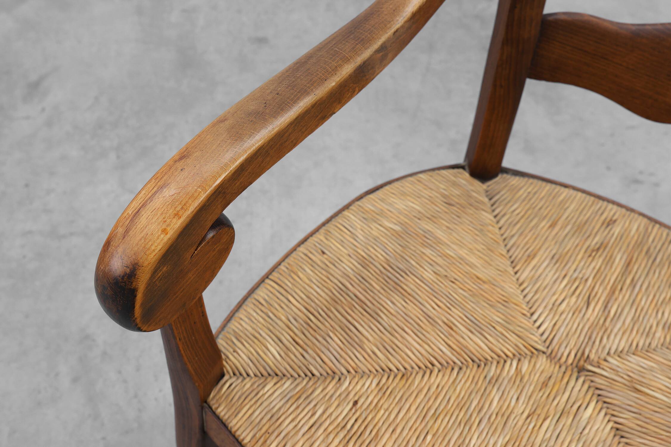 French Provincial Ladder‑Back Armchair with Woven Rush Seat, 19th century