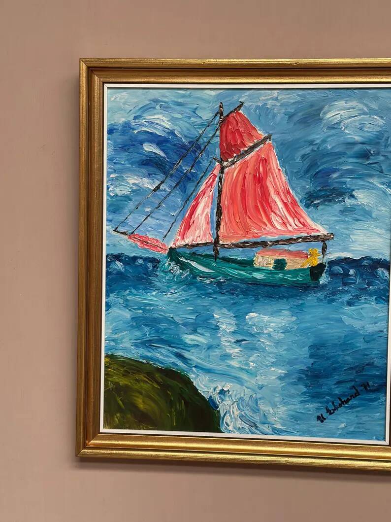Original Swedish Oil on Panel – “Sailboat on the Water” by U. Ekshard – Signed – Dated 1971 – Vintage & Framed