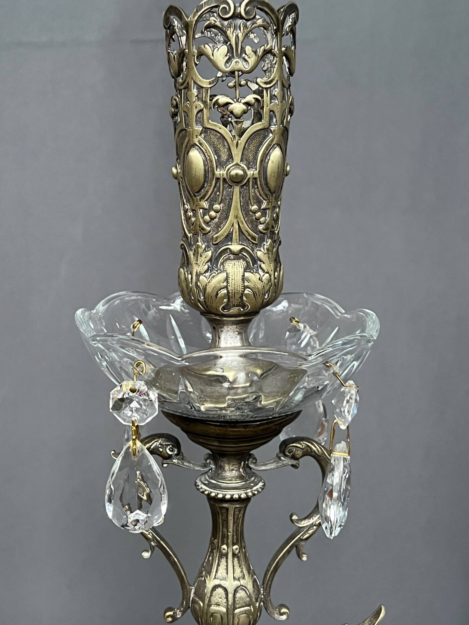 Chandelier. Silvered bronze, crystal.