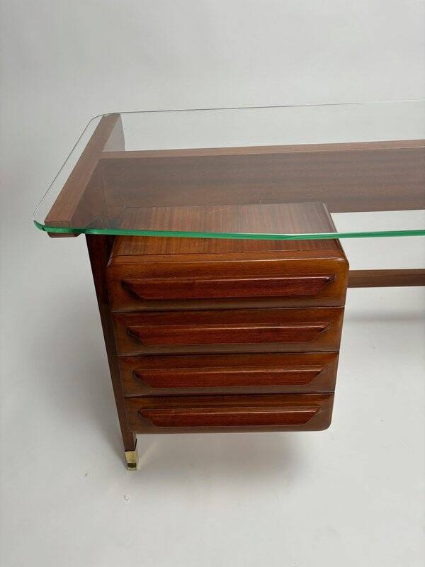 Wood and Brass Desk attributed to Vittorio Dassi, Italy, 1950s