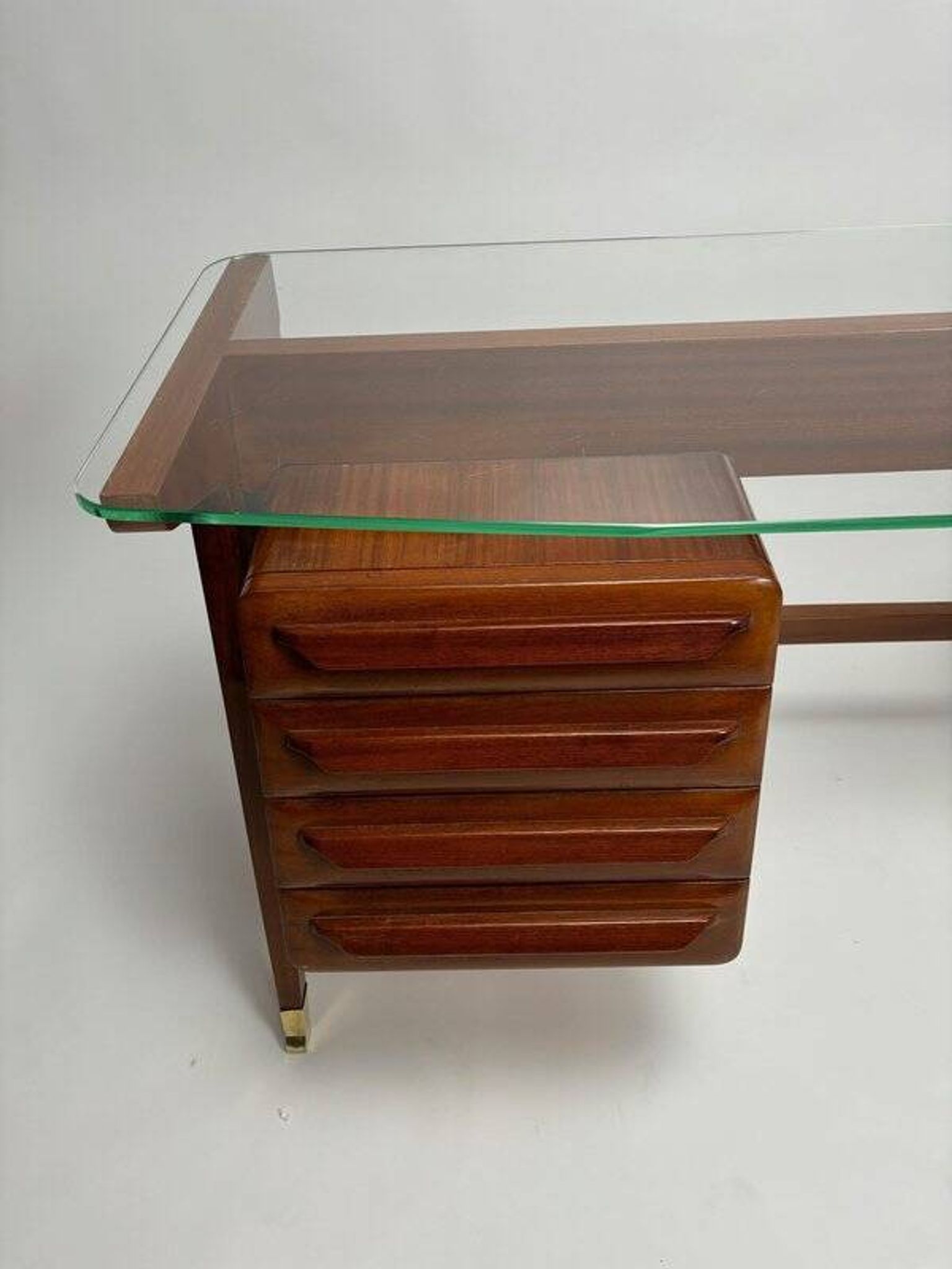 Wood and Brass Desk attributed to Vittorio Dassi, Italy, 1950s