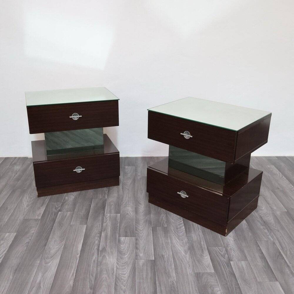 Macassar ebony bedside tables, cubic design, 1980s, set of 2.