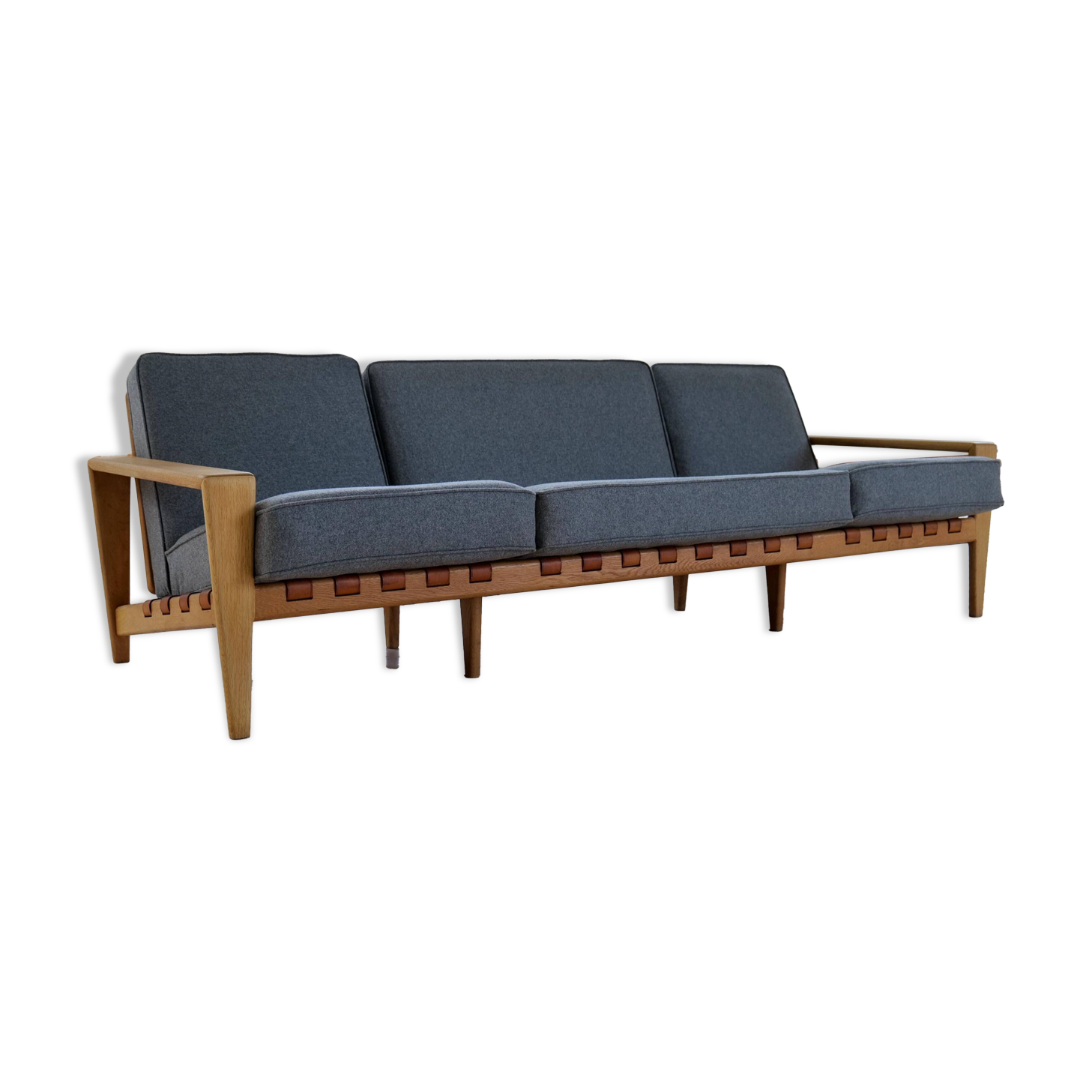 Large 1960s "Bodö" canapé in oak, leather and wool, Svante Skogh, Sweden