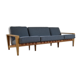 Large 1960s "Bodö" canapé in oak, leather and wool, Svante Skogh, Sweden