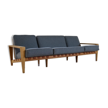 Large 1960s "Bodö" canapé in oak, leather and wool, Svante Skogh, Sweden
