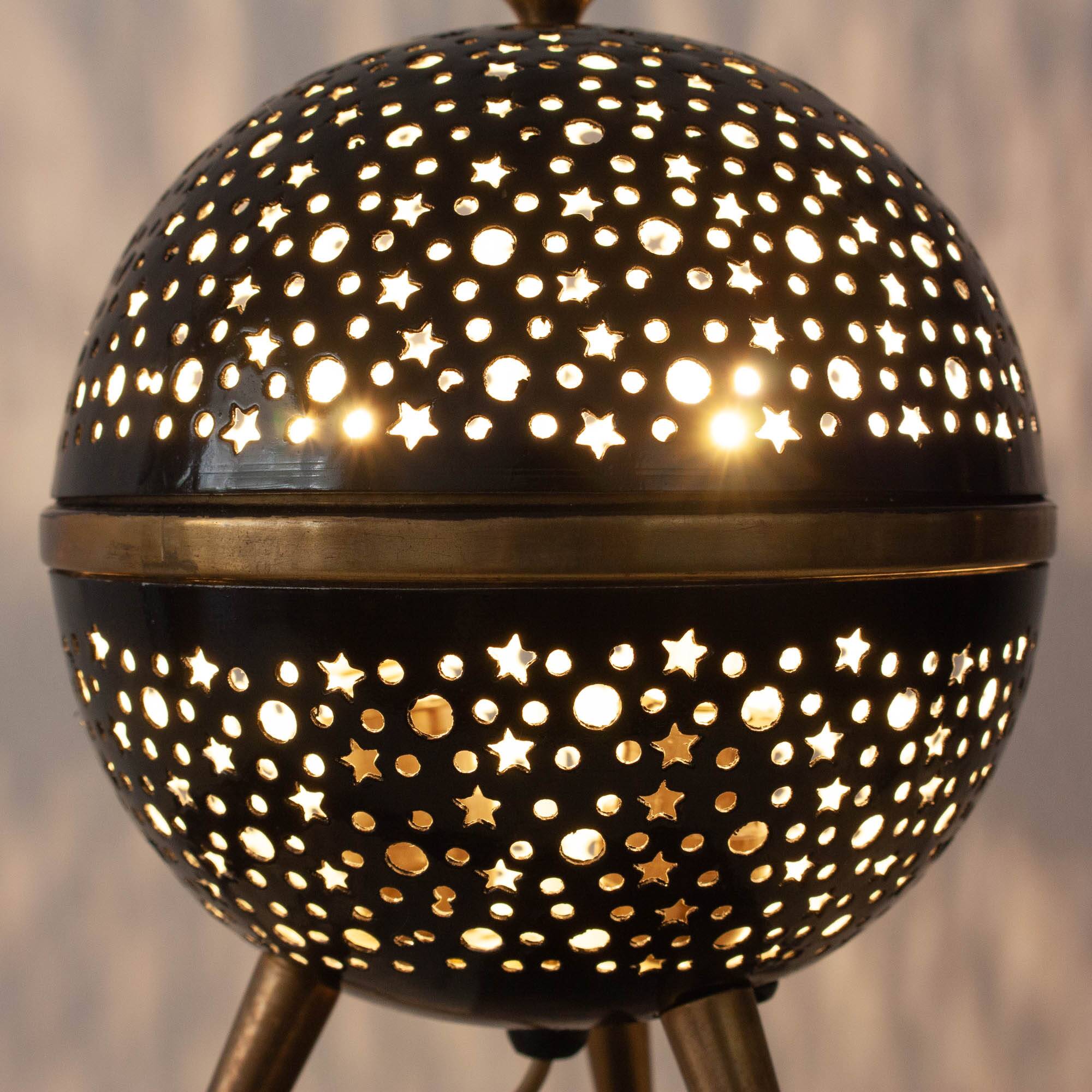 1950s French Saturn Table Lamp in Pierced Aluminum and Brass