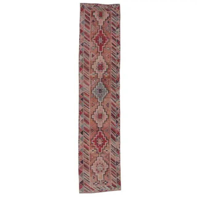 Vintage Natural Turkish Hand-Knotted Pink Runner 80x360