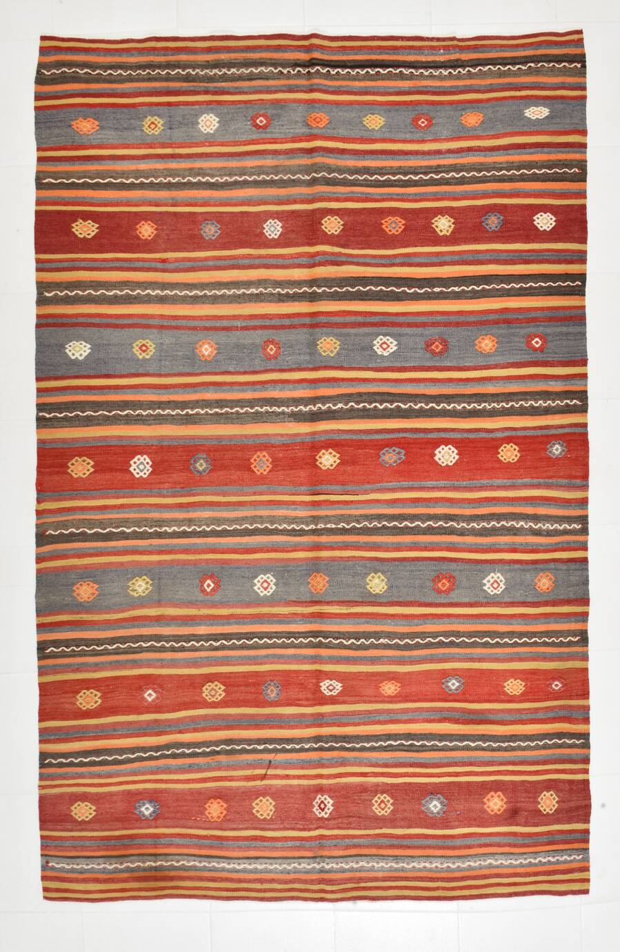 6x9 Red & Blue Striped Pattern Handmade Kilim Rug, 175x275Cm
