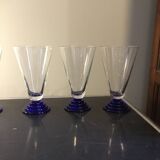 6 cobalt blue Art Deco footed glasses