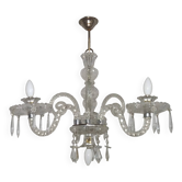 French antique glass and crystal barley twist three-armed four-light chandelier 5135