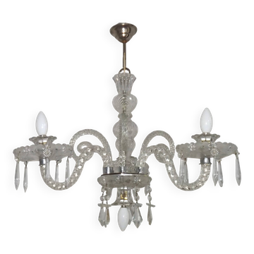 French antique glass and crystal barley twist three-armed four-light chandelier 5135