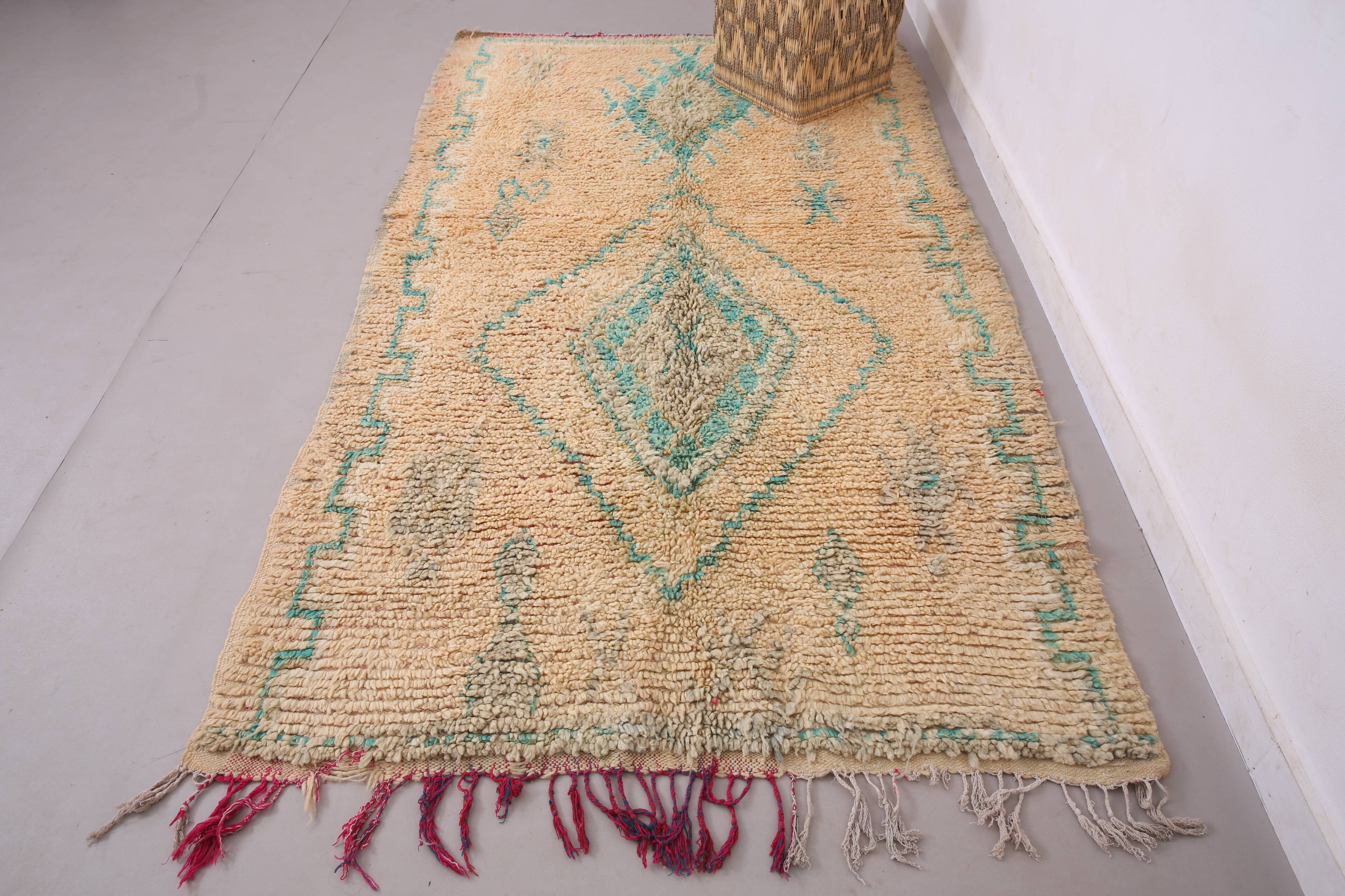 Peach & Turquoise vintage moroccan rug 143 x 249 cm - Berber Rug Handmade