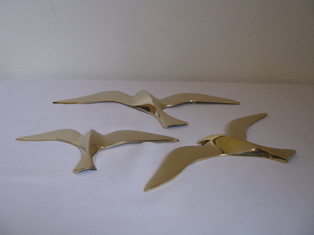 Wall Decoration Set 3 X Seagull / Swallow / Bird. Brass 70 / 80s