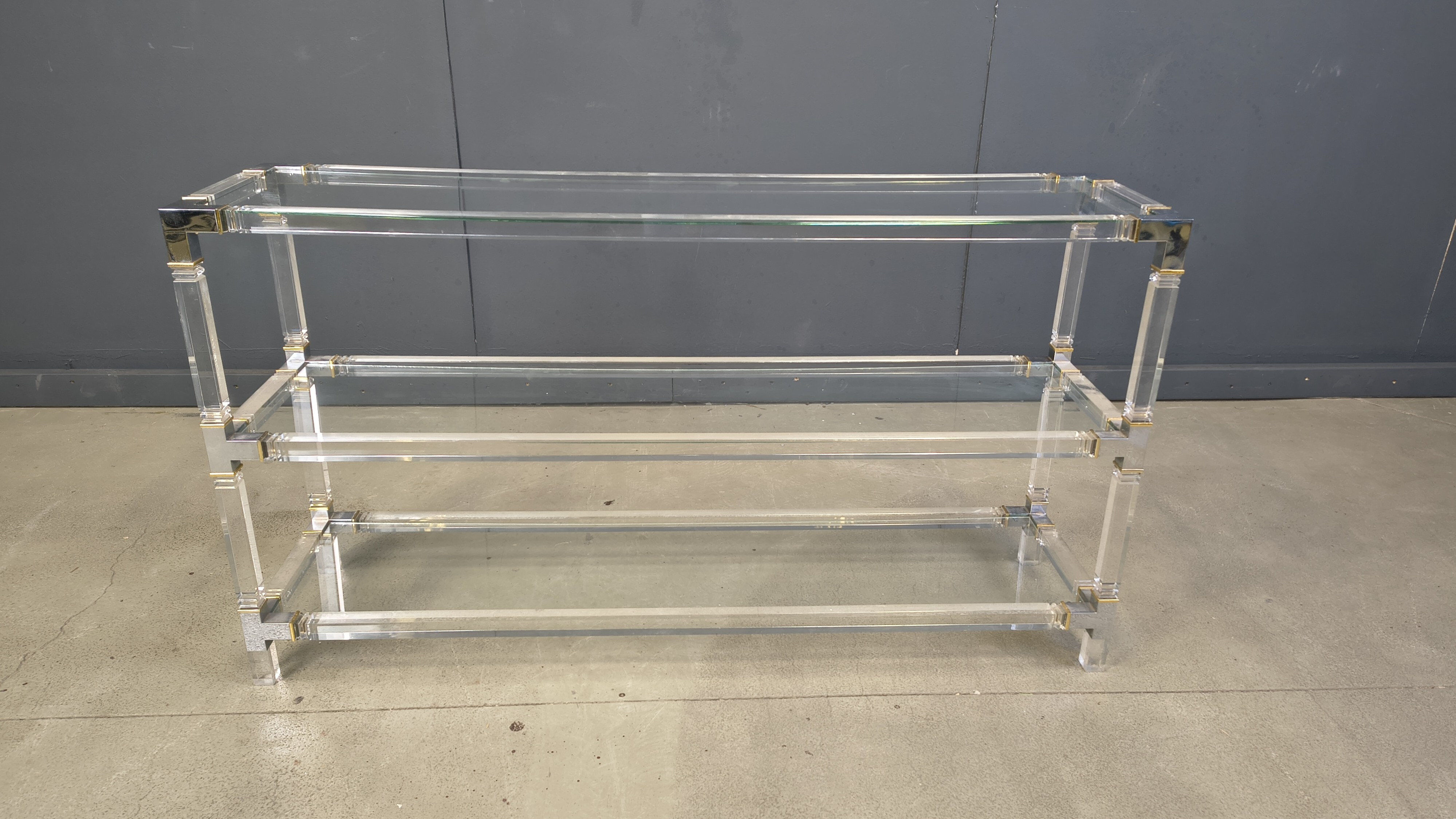 Table console en chrome et lucite, années 1970