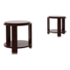 Pair of 2 round side tables in wood with metal, Belgium ca. 1980