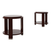 Paire de tables d'appoint rondes en bois et métal, Belgique vers 1980