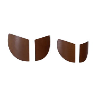 Pair of vintage thermoformed wood and sandblasted glass wall lights, France, 1980