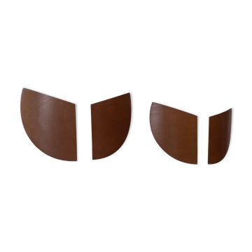 Pair of vintage thermoformed wood and sandblasted glass wall lights, France, 1980