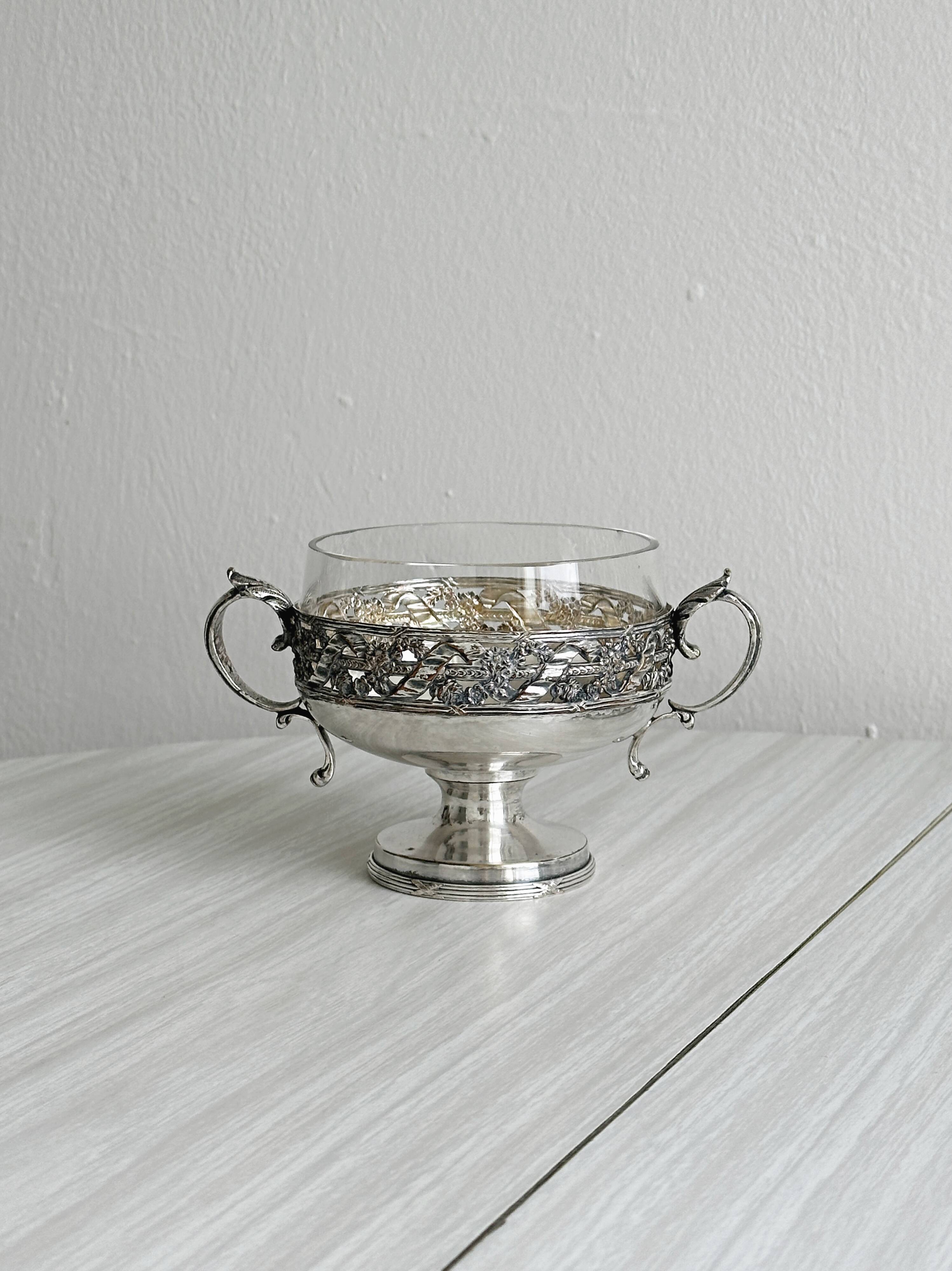 Metal and glass pedestal bowl