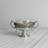 Metal and glass pedestal bowl