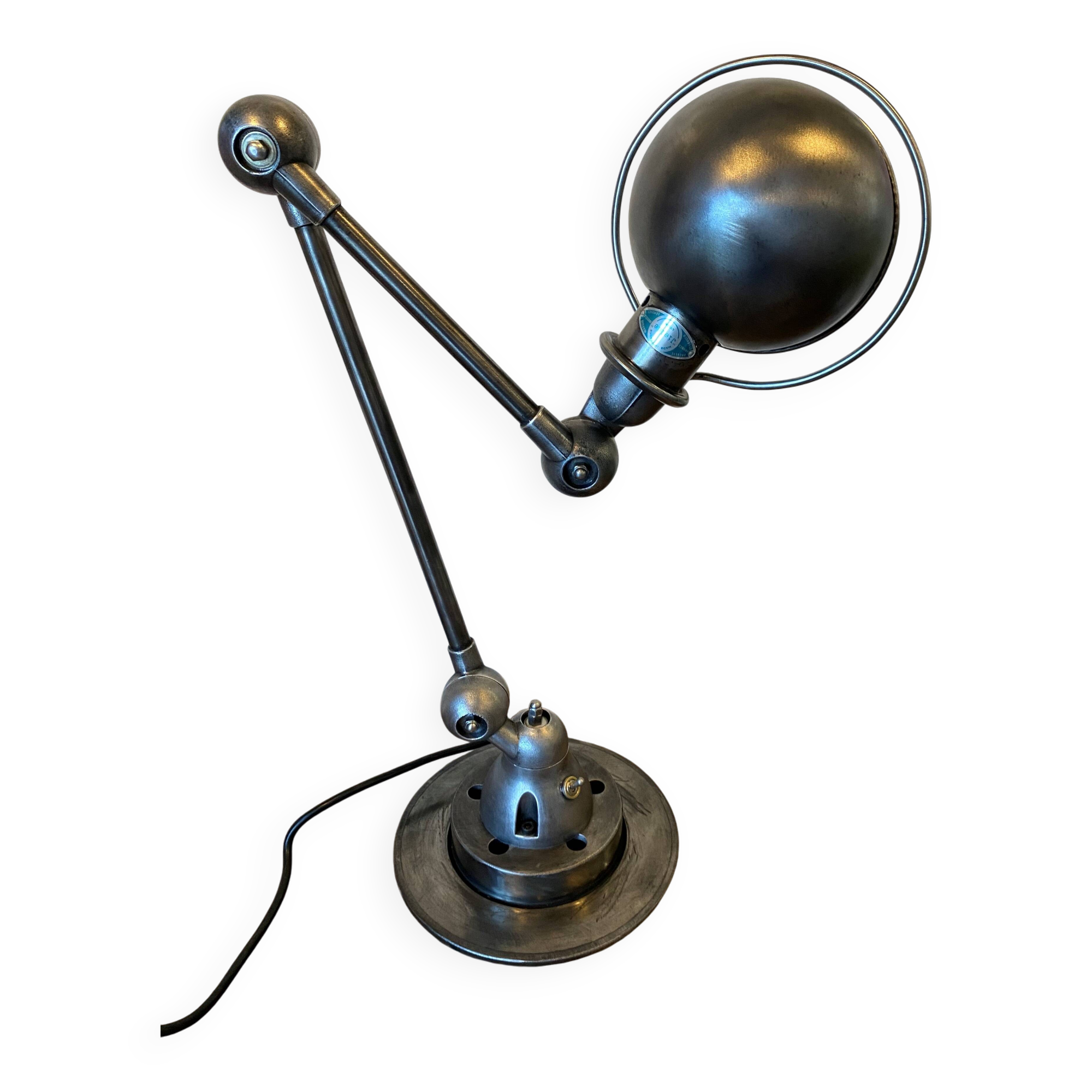 Jieldé lamp 2 arms 40+25cm industrial graphite Jean Louis Domecq 1950