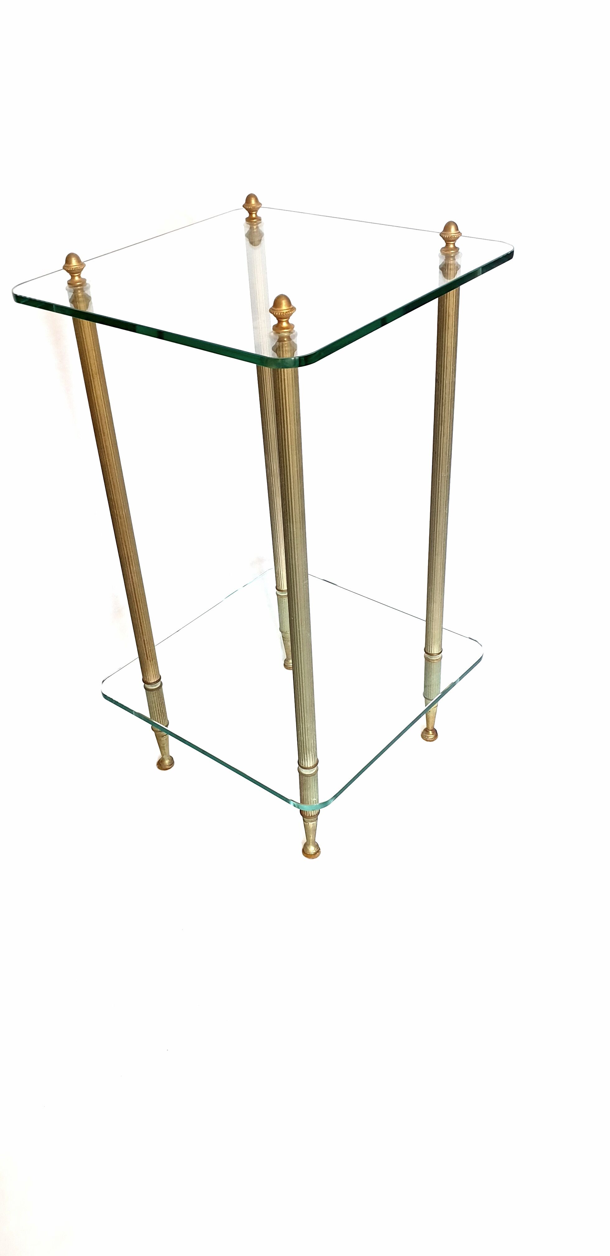 Side table in glass and brass