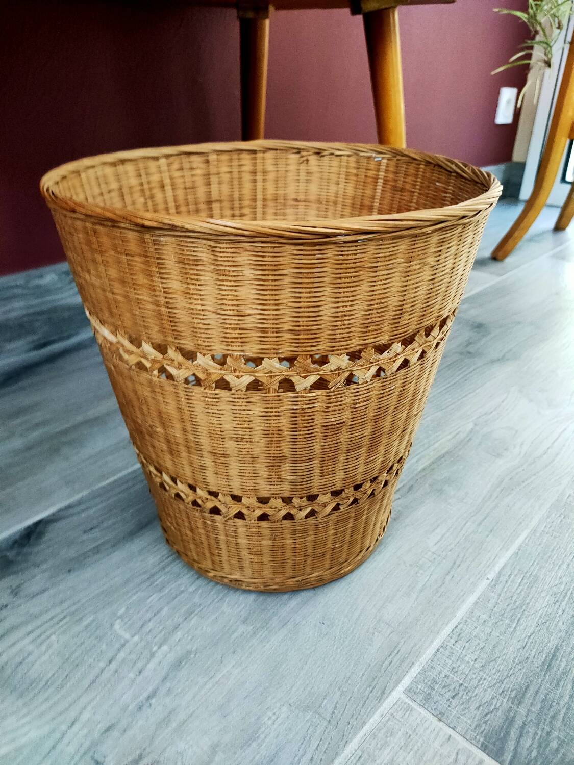 Vintage rattan wastepaper basket
