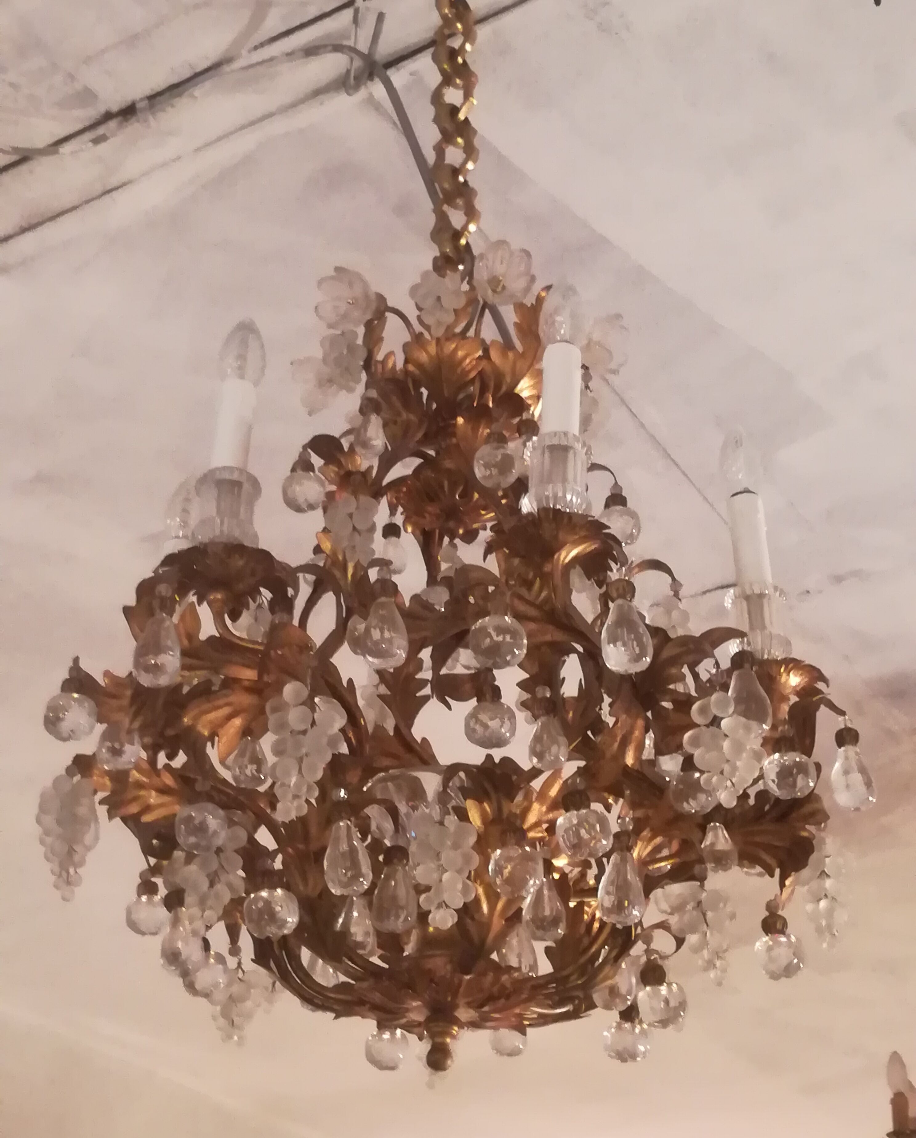 Murano fruit chandelier in crystal and gold metal